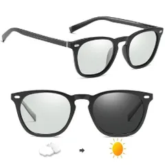 グレー×マットブラック [ゲットオン] 調光 偏光 メンズ サングラス 変色 カラーレンズ UVカット 軽量TR素材 アジアンフィット ウェリントン型 運転 ドライブ 釣り スポーツ レディース ユニセックス ファッショングラス (グレー×マットブラック)