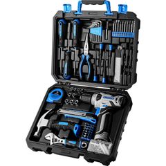 【人気商品】DEKO【8V電動ドリル付き】126点組 工具セット ホームツールセット 家庭用 ツールセット 日曜大工 DIYセット 作業工具セット 家具の組み立て 住まいのメンテナンス用 修理道具セット 便利な収納ケース付き (ブル-)