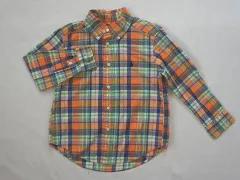 ラルフローレン ralph lauren アウトレット 子供服 男の子 110cm 長袖 シャツ オレンジ チェック ボタンダウン スモールポニー 春 夏 ★3 トップス ボーイズ 男児 キッズ 【中古】 ユーズド こども