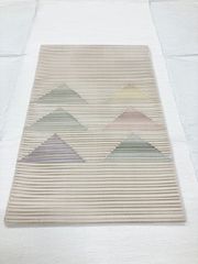 «花ラブリ» LNO424CR　8寸名古屋帯　新品　絽綴れ　絽　夏帯　三角　鱗？　クリーム色　白系　ホワイト　紫　パープル　水色　ライトブルー　黄色　イエロー　紅梅色　ピンク　青緑色　ブルーグリーン