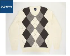 OLD NAVY USED COTTON SWEATER オールドネイビー オールドネービー アーガイル コットンセーター 長袖 綿ニット 編みトップス 3872CC【ユーズド オールド ネイビー アメリカン ニットセーター ケーブル編み