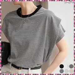 送料無料 ショルダータックTシャツ レディース半袖 ボーダー柄トップス プルオーバーラウンドネック フレンチ袖 肩タック カットソー シンプルカジュアル通勤通学クルーネック お洒落白黒tシャツ 肌触り良い柔らかい 着やせ夏服トップス