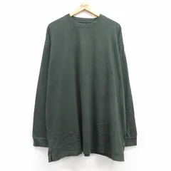 XL/古着 長袖 Tシャツ メンズ 無地 大きいサイズ ロング丈 コットン クルーネック 濃緑 グリーン 25jul22 中古