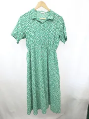 ◇ ⊂ ehka sopo エヘカソポ 花柄 半袖 膝下丈 フレア ワンピース サイズF グリーン レディース E  【1410230014187】