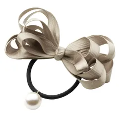 【グレージュ×ワンサイズ】[Cream dot. クリームドット公式] ヘアアクセサリー レディース ヘアゴム 大人っぽい グログラン リボン 一粒パール 大人 上品 エレガント きれいめ ダスティーピンク  