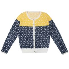 美品 GRACE CONTINENTAL グレースコンチネンタル フラワー バイカラー カーディガン トップス ニット サイズ36 ネイビー イエロー レディース 古着 中古 USED