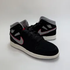 NIKE AIR JORDAN 1 MID GS BLACK PARTICLE GREY GYM RED ナイキ エア ジョーダン1 ミッド ブラック パーティクル ジムレッド 黒 赤 グレー 白 24cm 554725 060