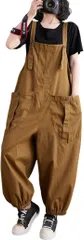 FAAMEE(フェイミー) オーバーオール ロングパンツ サロペット カジュアル レディース 薄手 ゆったり 大きいサイズ おしゃれ 作業着( カーキ,  M)