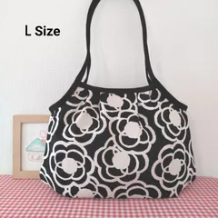 【L Size】グラニーバッグ(北欧風＊くるくるフラワー＊ブラック)
