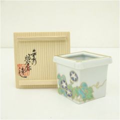 W646 蓋置 『色絵 井筒 朝顔』『高野昭阿弥 造』 共箱 茶道具