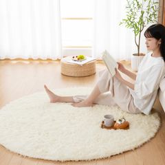 直径120cm 洗える シャギーラグ 滑り止め付き オールシーズン ラグマット 絨毯 地毯 抗菌 円形 防臭 防ダニ ラグ ふわっと手触り リビングマット 床暖房 カーペット ホットカーペット対応 アイボリー