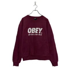 OBEY プリント スウェット トレーナー オベイ ワインレッド S 裏起毛 古着卸 アメリカ仕入 a606-5827のサムネイル