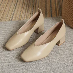 ☆ ベージュ ☆ 36(23cm) ☆ パンプス 歩きやすい 通勤 行事 行楽 パンプス ヒール レディース チャンキーヒール 太ヒール スクエアトゥ シューズ 柔らかい 靴 ヒールパンプス シンプル カジュアル 歩きやすい おしゃれ オシャレ きれいめ 上品