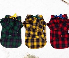 犬の服　チェックフリルシャツ(レッド)