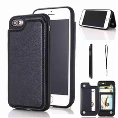 【人気商品】【Geshh】iPhone SE 第2世代、iPhone7 iPhone8 財布型ケース カード収納 左右開 薄型軽量 耐久性 カバー（ブラック）背面ケース スタンド機能 手触りが良い 上質 スキミング防止 手帳型ケース アップル あいふぉん7/8