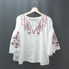 ◇ JEANASIS ジーナシス Vネック 薄手 総柄 透け感 シンプル オシャレ 半袖 ブラウス サイズF ホワイト レディース E 【1308160039892】