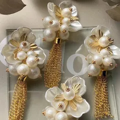 ブライダル大ぶりフラワー×コットンパール×チェーンタッセル×ピアスorイヤリング