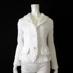 マダムジョコンダ MADAM JOCONDE ジャケット 総レース フリル シワ加工 テーラード ロゴ 2ボタンコットン 長袖 M 白 ホワイトのサムネイル