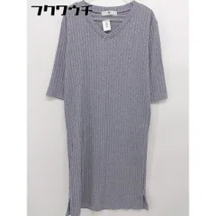 ◇ N. Natural Beauty Basic Vネック ストライプ 七分袖 膝丈 ワンピース サイズM グレー レディース 【中古】 【1104260001681】