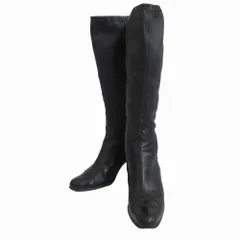サルヴァトーレ フェラガモ Salvatore Ferragamo レザーストレッチ ロングブーツ シューズ ブラック サイズ23.5cm 【中古】