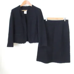 美品 BALLSEY ボールジー トゥモローランド ワッフルツイード ノーカラージャケット スカート セットアップ スーツ 38 ダークネイビー レディース 古着 中古 USED