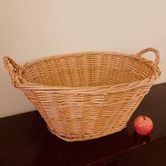 昭和レトロ　柳（ウィロー）の楕円バスケット　持ち手付き　特大　ランドリーかご　トイボックス　店舗ディスプレイ