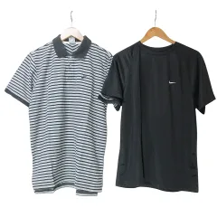 ナイキ NIKE トップス 2点セット DRI-FIT ポロシャツ Tシャツ 半袖 スポーツウェア ボーダー ロゴ 大きいサイズ XL ブラック グレー ■GY31 X