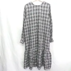 ◇ ⊂ MERLOT メルロー チェック柄 長袖 ロング丈 ワンピース サイズF ブラック グレー レディース E  【1409240013204】