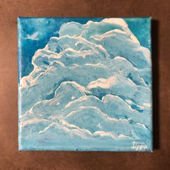 【new】180×180 ミリ　積乱雲と鳥　キャンバス　アート　絵　tippo