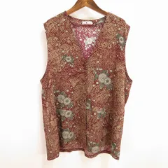 #s Ts コレクション 詩仙堂 ヒトシタムラ ベスト ジレ ロング エンジ系 ベージュ 花柄 ちりめん 928913 k01