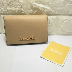 ♪ 【MICHAEL KORS/マイケルコース】レディース 二つ折財布 ベージュ コイン入れ膨らみ有/スレ跡有/曲げる箇所に破れ有 ケアカード付 箱なし/mik0129