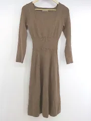 ◇ FREE'S MART フリーズマート スクエアネック リブニット 長袖 膝下丈 ワンピース サイズFR モカ ブラウン レディース E  【1303140012759】