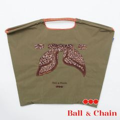 【正規品】 ボールアンドチェーン (スカーフレオパード / カーキ) Lサイズ  トートバッグ エコバッグ 刺繍 リボン ヒョウ柄