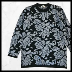 ローズジャガードニット 秋冬 あったか 総柄 ブラック×ライトグレー