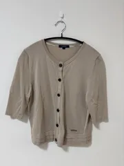 バーバリーロンドン BURBERRY LONDON ラメ入り サイズ2 グレージュ 薄手ニット 半袖カーディガン 064