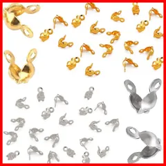 【新着商品】前面開口部) (4*7mm ゴールド/シルバー各200個 ネックレス用 ブレスレット DIY用 手作りアクセサリー 手芸用品 アクセサリーパーツ つぶし玉 ボールチップ ボールチップ ビーズ 基礎金具 留め具 エンドパーツ ステンレス 304 40