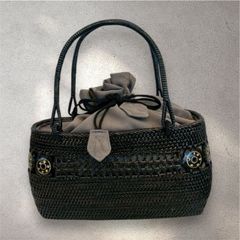 BUSHOAN 撫松庵 かごバッグ 巾着付き 牛革アタバック浴衣和装ブラック