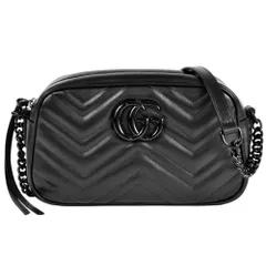 グッチ GUCCI GGマーモント キルティング ショルダーバッグ レザー ブラック ブラック金具【中古】