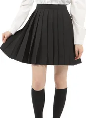 Eiza プリーツスカート 無地 学生 制服 車ヒダ スクールユニフォーム 女子高生 中学 e210( ブラック 42cm,  XL)