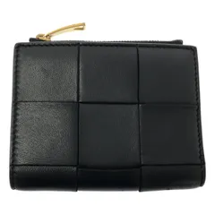 【美品】  BOTTEGA VENETA / ボッテガヴェネタ | cassette mini / カセット スモール マキシイントレチャート レザー コンパクト ウォレット 財布 / ユニセックス | ブラック | メンズ