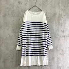 earth music＆ecology アースミュージックアンドエコロジー　ひざ丈薄手ニットワンピース　白×ネイビー×ボーダー柄　レディース　Mサイズ