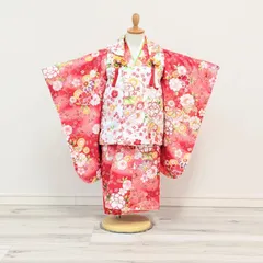 春爛漫値引き　花はらべ３才６点被布セット　★ 水彩花／くすみグリーン★ 春爛漫値引き花はらべ3才6点被布セット☆ 水彩花／くすみ