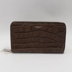  美品 コーチ レザー クロコ ダークブラウン シルバー金具 レディース長財布 KRH 2000000 NSK