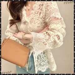 総レースブラウスVネックシースルーシャツ レディース フェミニン 総レーストップス オフィスカジュアル セクシーキャンディスリーブブラウス 上品シャツブラウス春夏 シアーブラウス春秋 レースシャツ透け感 エレガントブラウス