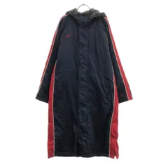 ナイキ ロゴ 刺繍 ベンチコート M ネイビー×レッド NIKE 裏地付き ダブルジッパー メンズ