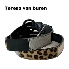 【Teresavanburen/ テレサヴァンビューレン】t.b ハラコレザーベルト レオパード柄 アニマル柄 レザーベルト 牛革 馬革 ミックス （中古・未使用）