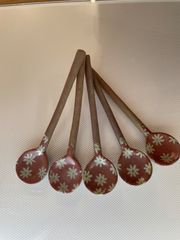 陶器製スプーン　美濃文山赤花柄陶製　5本セット