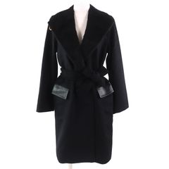 極美品△MAX MARA STUDIO  マックスマーラストゥディオ ウール アルパカ ラムファー ベルベットコート チェスターコート ブラック 34 正規品 レディース 定価207,900円