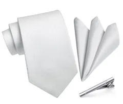 フォーマル ネクタイメンズ 結婚式 シルバー ネクタイ チーフ セット ビジネス 3点セット [HISDERN] タイクリップ 高級 ギフトボックス付き 紳士用 礼服用 入学式 卒業式 TA-001S