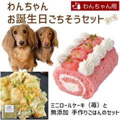わんちゃんお誕生日ごちそうセット ミニロールケーキ（苺）と 無添加 手作り 犬用ごはん 鶏肉の雪下人参クリームシチューのセット